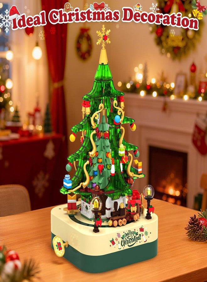 spring flower SpringFlower 594 PCS Christmas Tree Building Block Set, Rotating Music Box Christmas Building Block Tree for Boys Girls Adults, Xmas Gifts Decorations for Kids Adults Teens,Green - Image 4